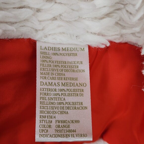 Green Tea Hooded Puffer Vest Sz Med Orange Red Faux Fur Zip Snap Up Sherpa Lined - Picture 8 of 10